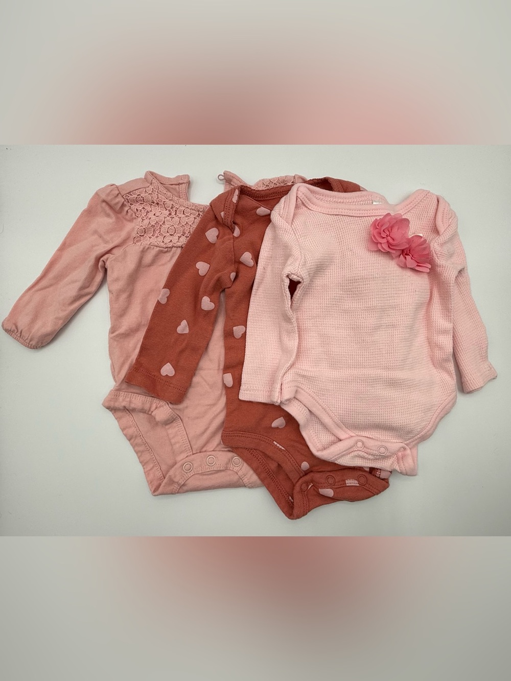 3 Month Girl's Pink Long-Sleeve Onesie Bundle (3 pcs)